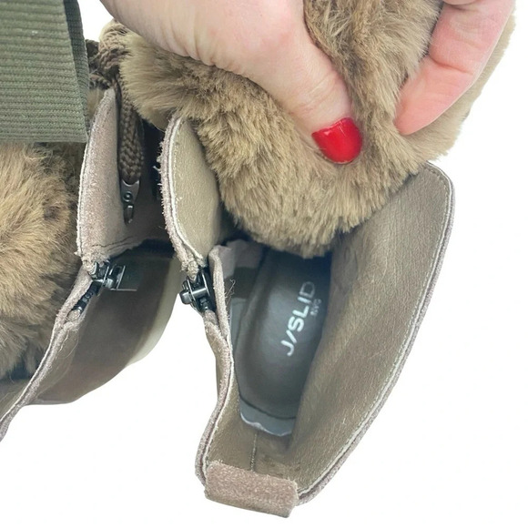 J Slides Faux Fur Wedge Whitney Sneakers Womens 8.5 Platform Booties Suede Taupe - Picture 11 of 16